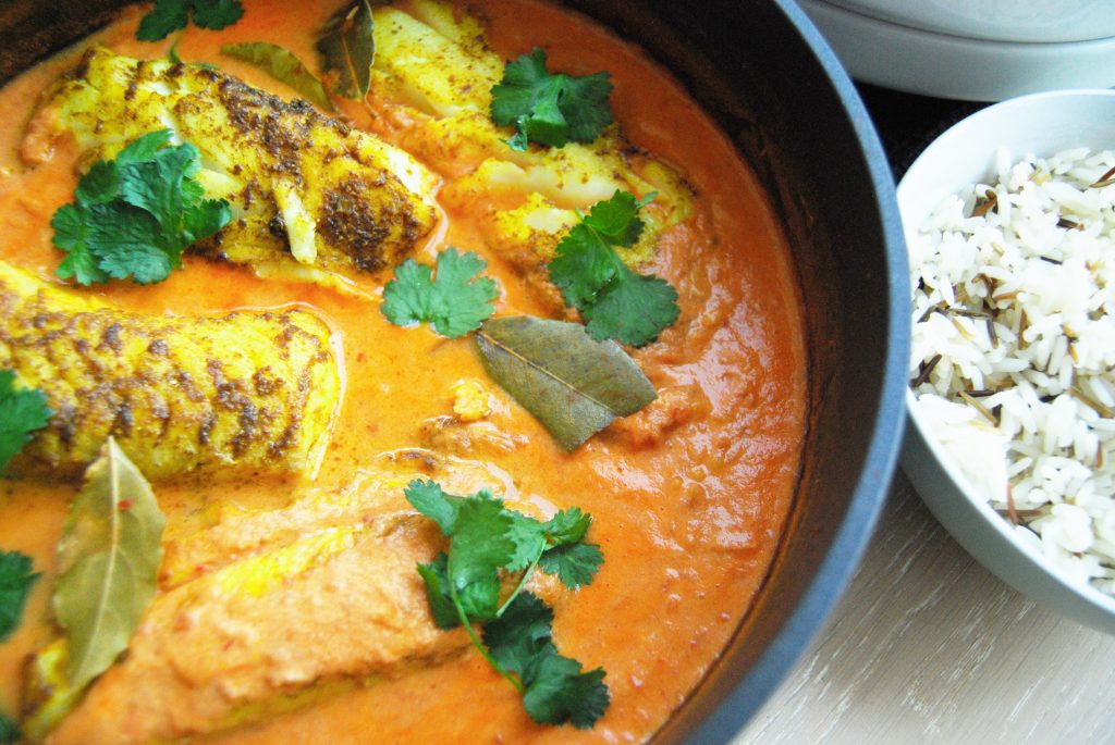 Indisk fiskekarri med kveite