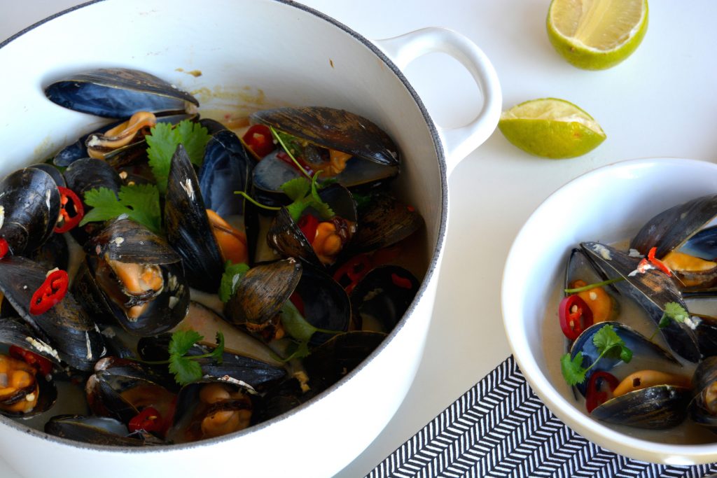 Dampede båskjell med kokos og sitrongress