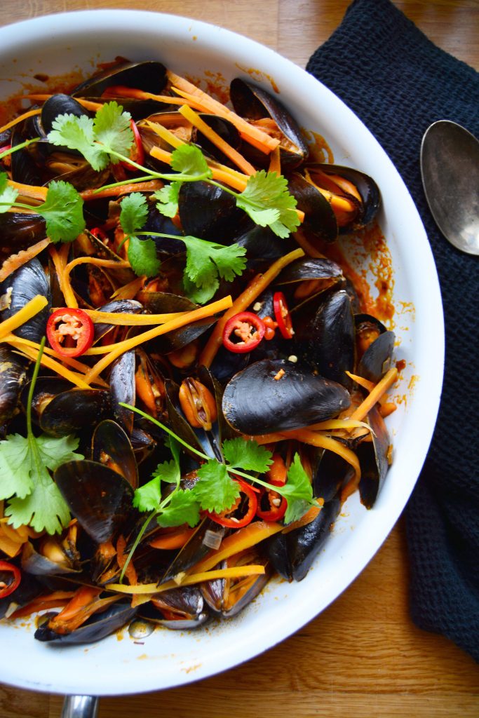 Blåskjell med rød curry...